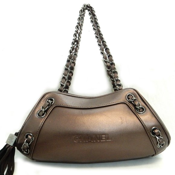 SALE! CHANEL BRONZE METALLIC CHAIN SHOULDER BAG!!! - Picture 2 of 11